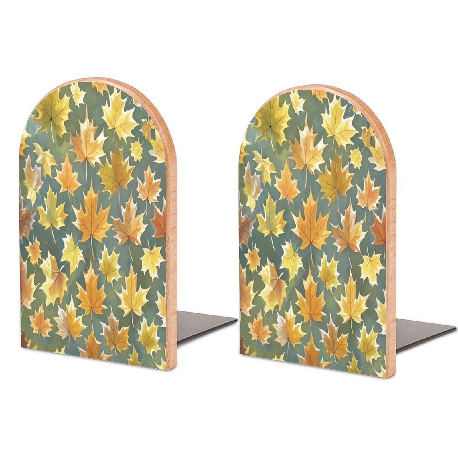 Maple Leaf Pattern Bookend for Shelves Unique Book End Sturdy Books Holder Heavy Duty Wooden Bookends Support Non-Slip Book Organizers Decorative Modern Bookend Holder for Home