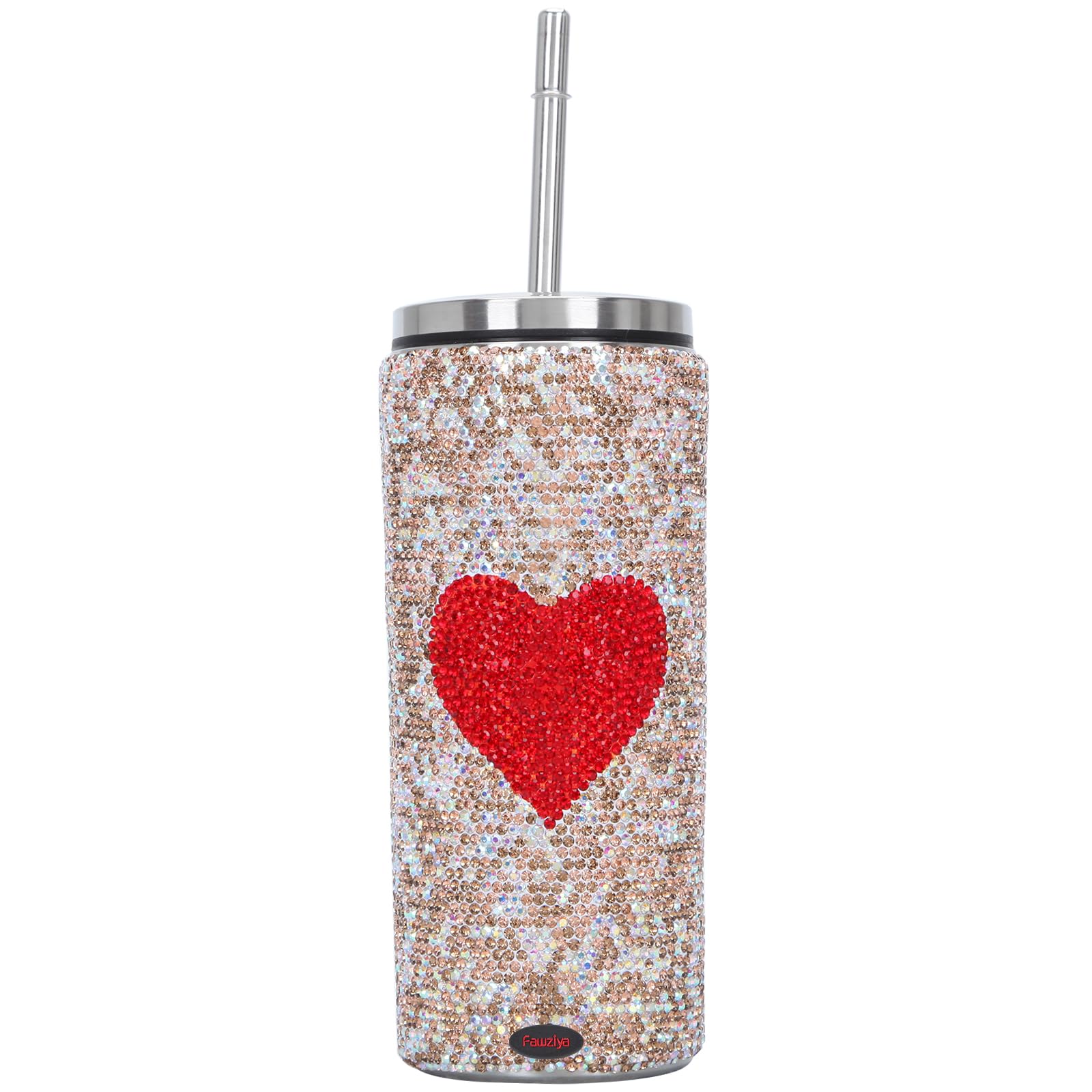 Fawziya Crystal Insulated Water Bottle 500 ml Stainless Steel Cold Insulated Drink Bottles With Straw-AB Gold