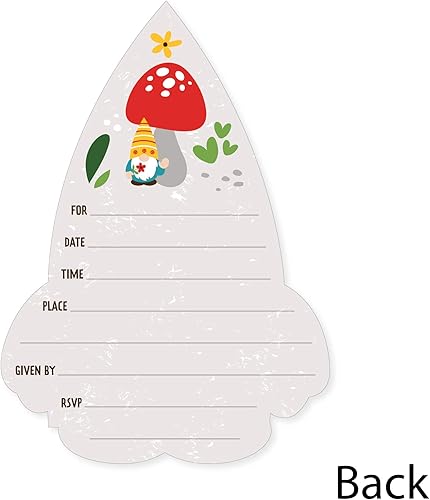 Miniatura 5 de Big Dot of Happiness Gnomos de jardín - Invitaciones de relleno en forma de gnomos del bosque con sobres - Juego de 12 tarjetas de invitación para