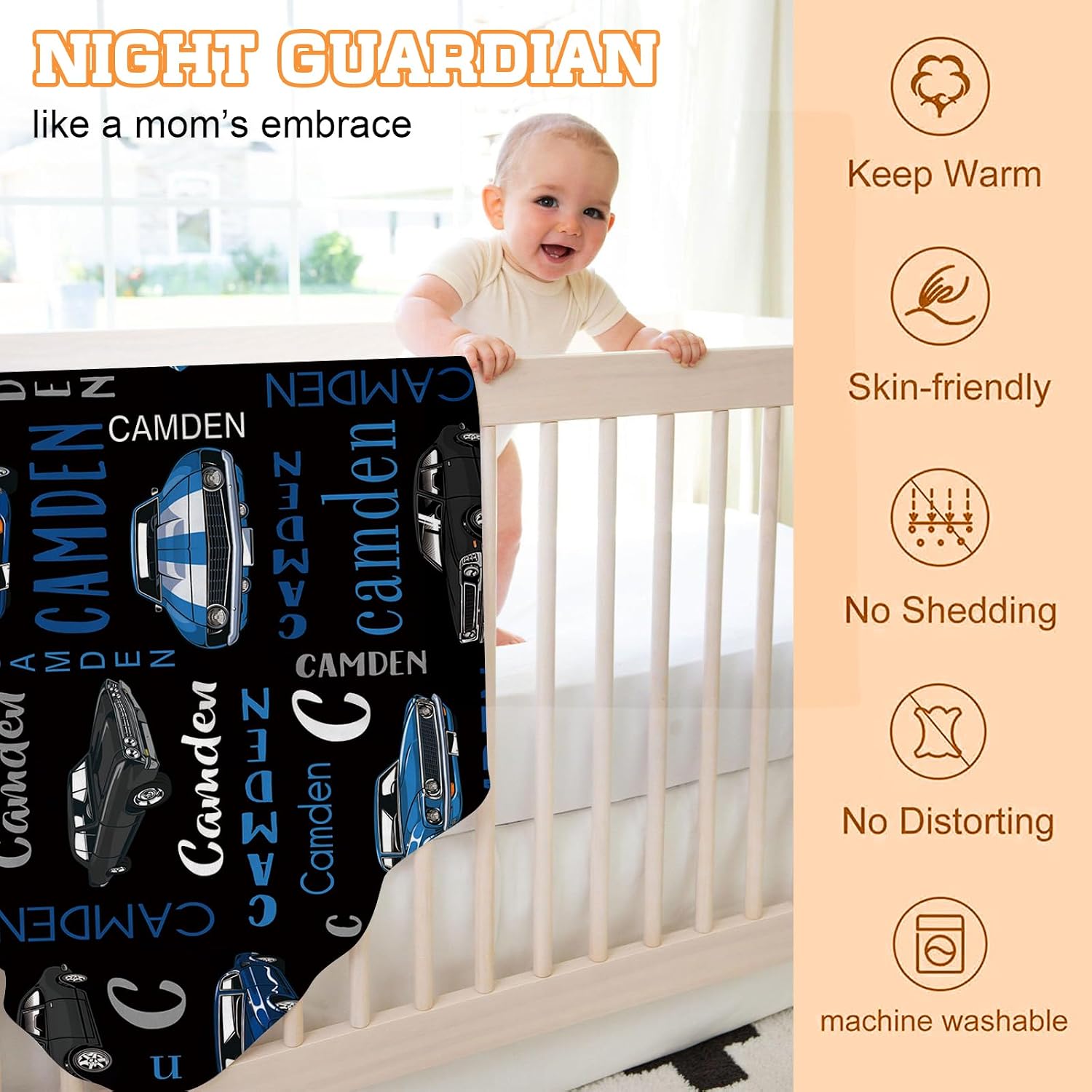 Dyoart Personalized Baby Car Blankets with Name - Receiving Swaddle Blanket with Double Layer Dotted Backing Suitable for Baby Kids Teen Boys Girls Gifts Black(30"x40")