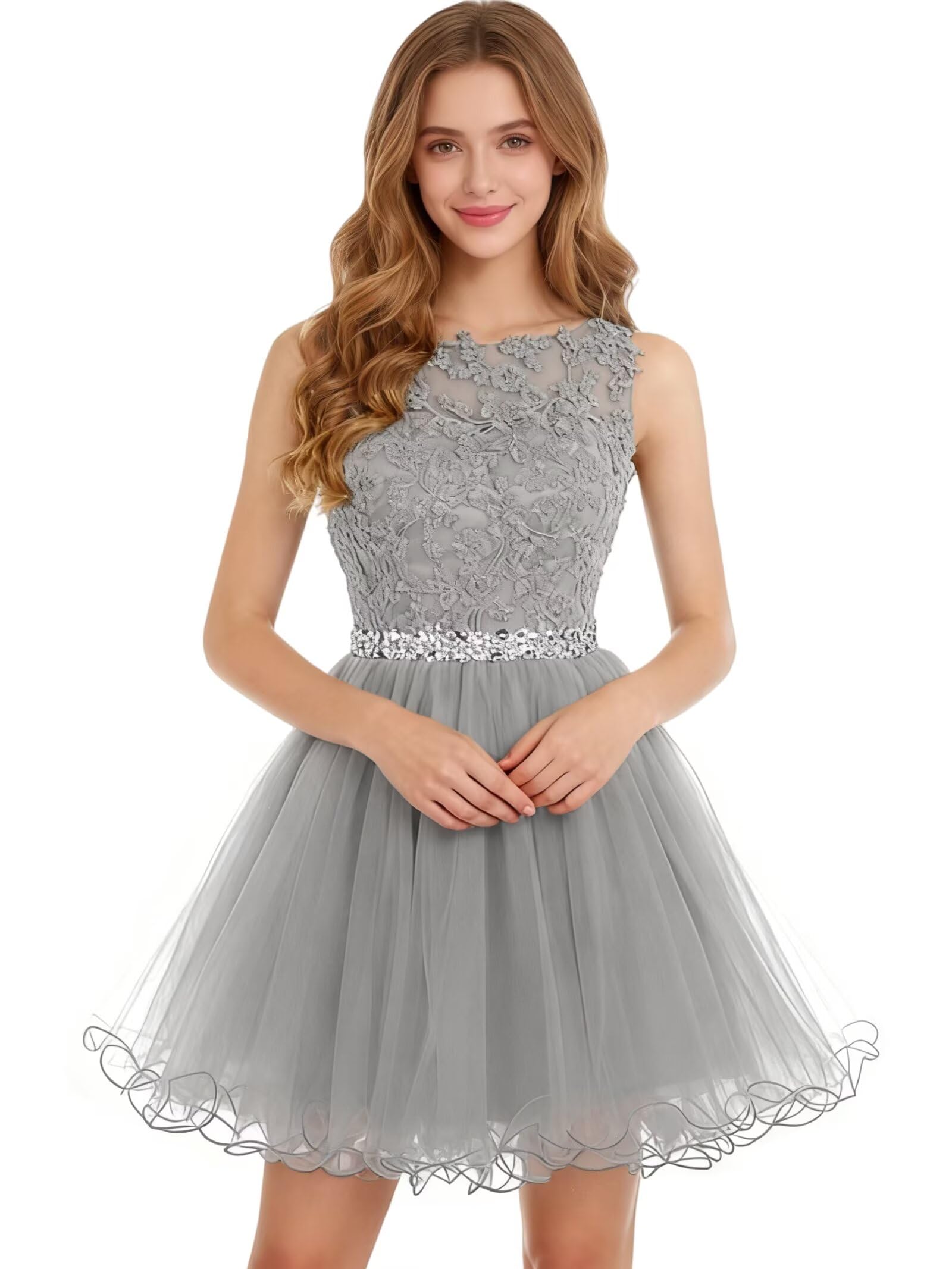 Dydsz Womens Scoop Appliques Homecoming Dress Short Cocktail Party Gown