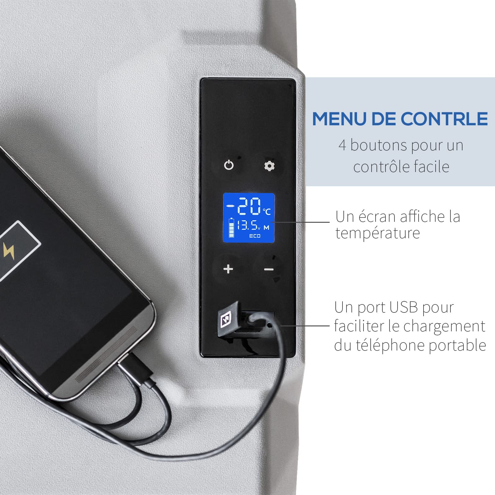 HOMCOM Glacière Electrique Voiture 50L - Réfrigérateur Portable à Compression, 12V/24V et 110V-240V, -20 ℃ à 20 ℃ - avec Poignée Télescopique et Roues, pour Voiture, Camion, Bateau, Camping, Caravanes