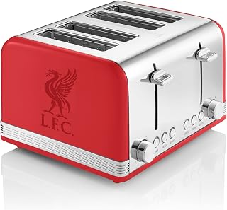 Swan Official Liverpool Football Club 4 Slice Retro Toaster, Red, 1600W, Red Indicator Lights, Defrost and Reheat Settings, Removable Crumb Tray, Cord Storage, LFC Toaster, ST19020LIVRN