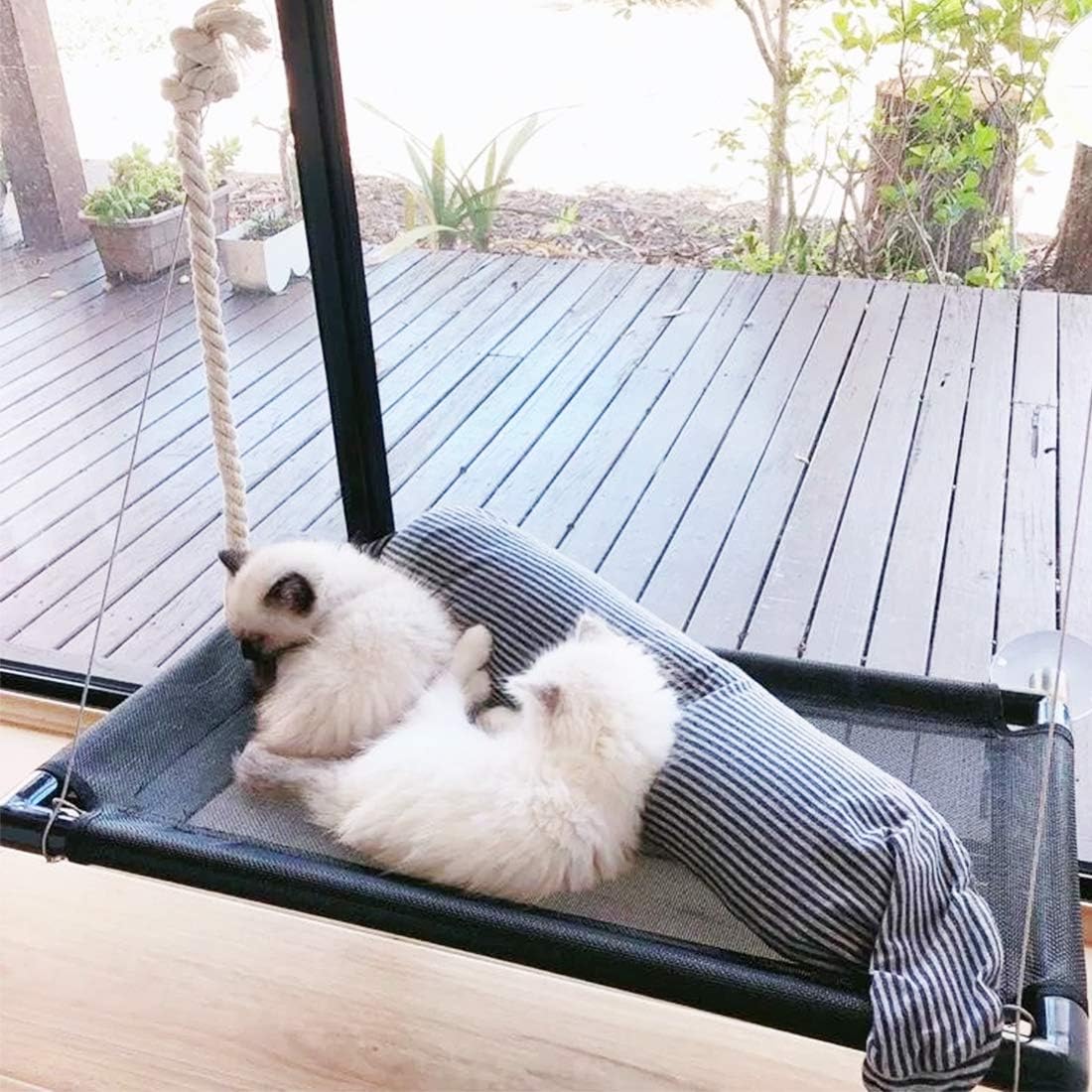Cat Bed Window Perch Hammock Sunny Seat for Larger Cats Perches Window Mounted Cat Beds Two Kitty Window Seat Animal Pet Kitten Cot Beds Heavy Duty 4 Suction Cups Holds Up to 60lbs