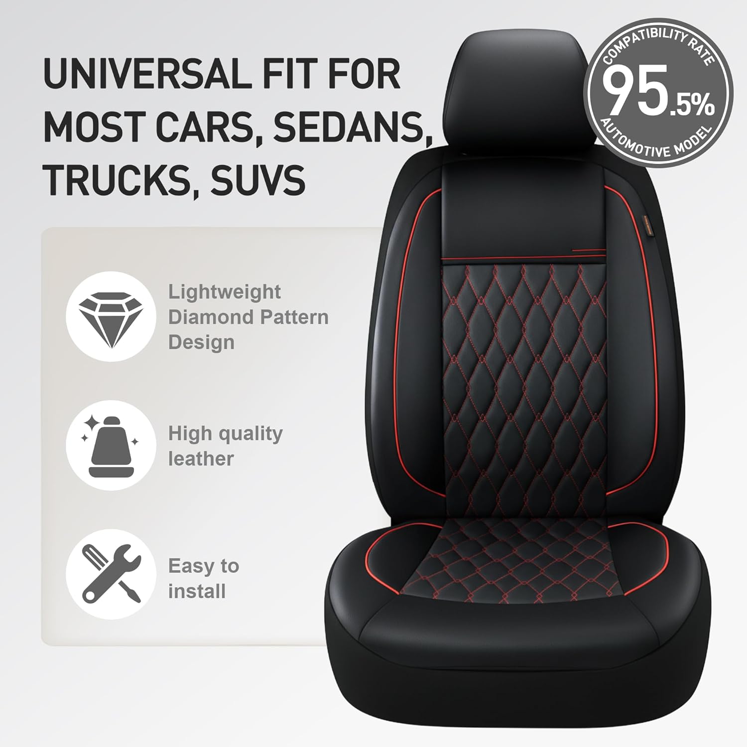 CAROMOP Faux Leather Car Seat Covers 2 Front Set,Luxury and Comfortable Seat Covers for Cars, Airbag Compatible Car Interior Covers, Universal Fit for Suvs,Vans,Trucks(Black/Red)