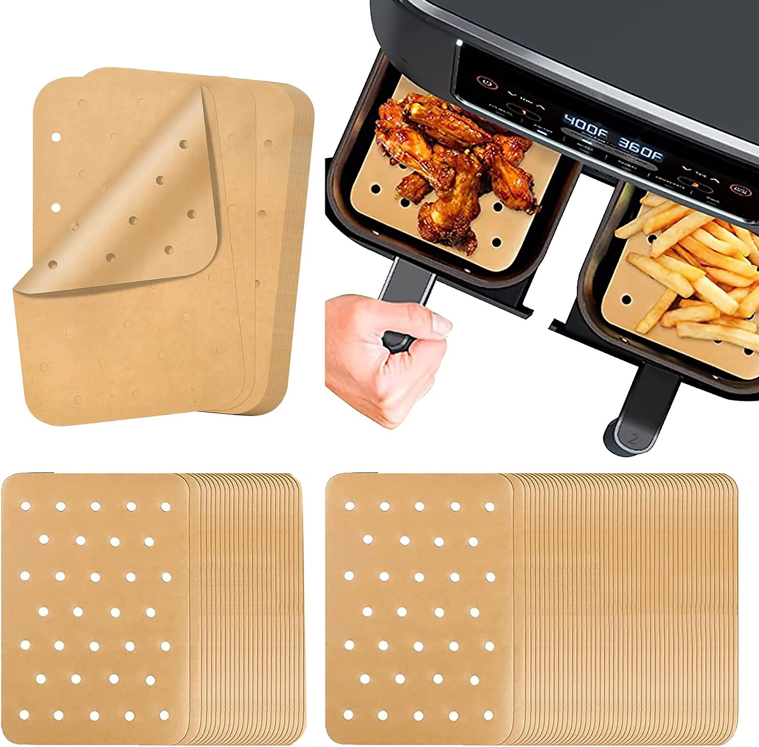 ZZLBZN 100Pcs Air Fryer Liners for Ninja Foodi Dual Air Fryer, Air