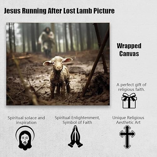 Miniatura 2 de Lienzo decorativo para pared, diseño de Jesús y cordero, diseño de cordero perdido, diseño cristiano para decoración del hogar, 30 x 24 pulgadas