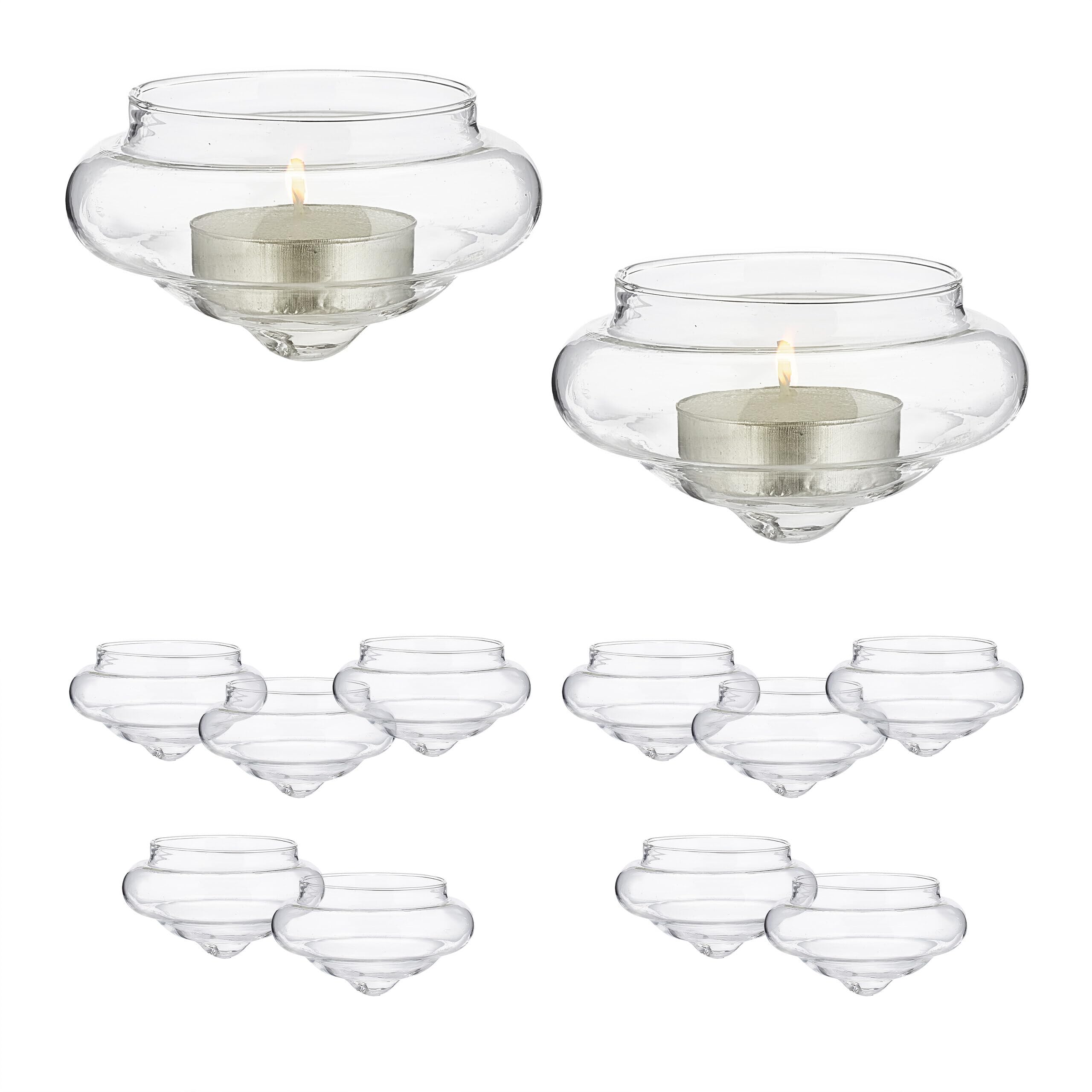 Relaxdays Tealight Holder, Set of 12, Floating Candle Glass, HxD: 4.5 x 8 cm, Bowls for Lights, Home Decor, Transparent