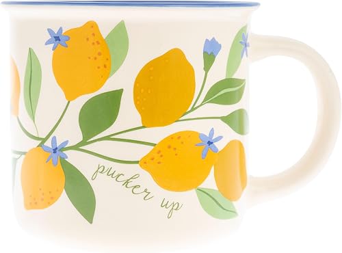 Karma, 14 oz New Bone China Camp Mug - Cute Coffee and Tea Mug - New Bone China Coffee Mugs for Women and Men, Lemon