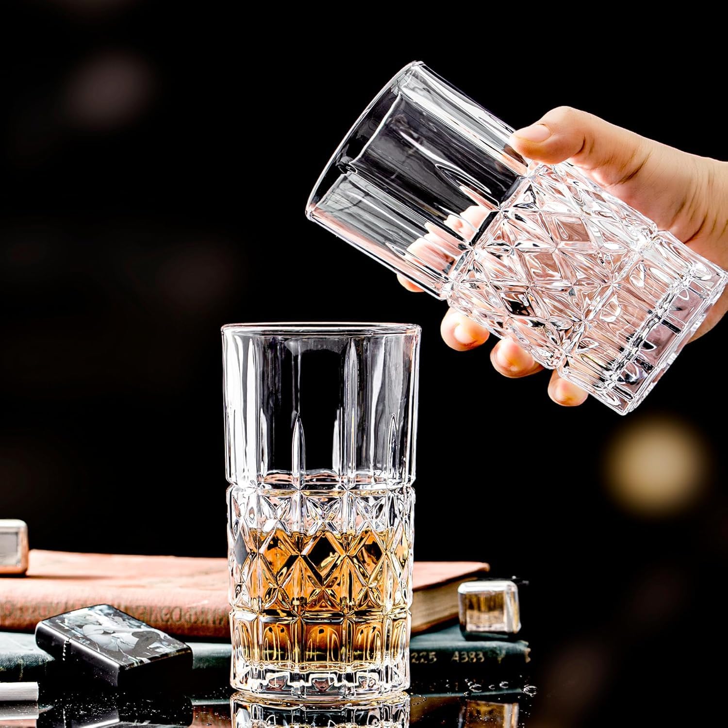 Mivana Premium Water & Juice 300ML Highball Glasses Sets 6 pc, Lead-Free Crystal Tumblers for Water, Juice, Beer, Cocktail and Mixed Drinks Glass Set for Kitchen,Party, Gift Use (VM-05) 3