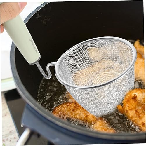 Miniatura 5 de BESTonZON Colador de fideos de acero inoxidable, colador de cuchara, colador de cuchara, colador de queso, cesta para freír, cuchara para