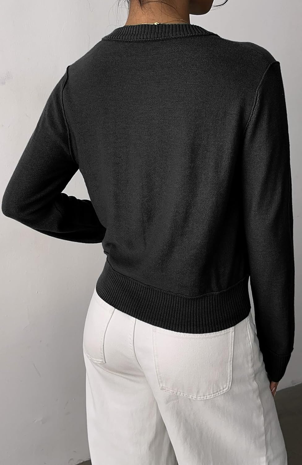 Sweetmoon Cropped Cardigan Sweaters for Women Lightweight, Knit Wool Button Up Cardigan, Fall Sweaters for Women Trendy - Image 3