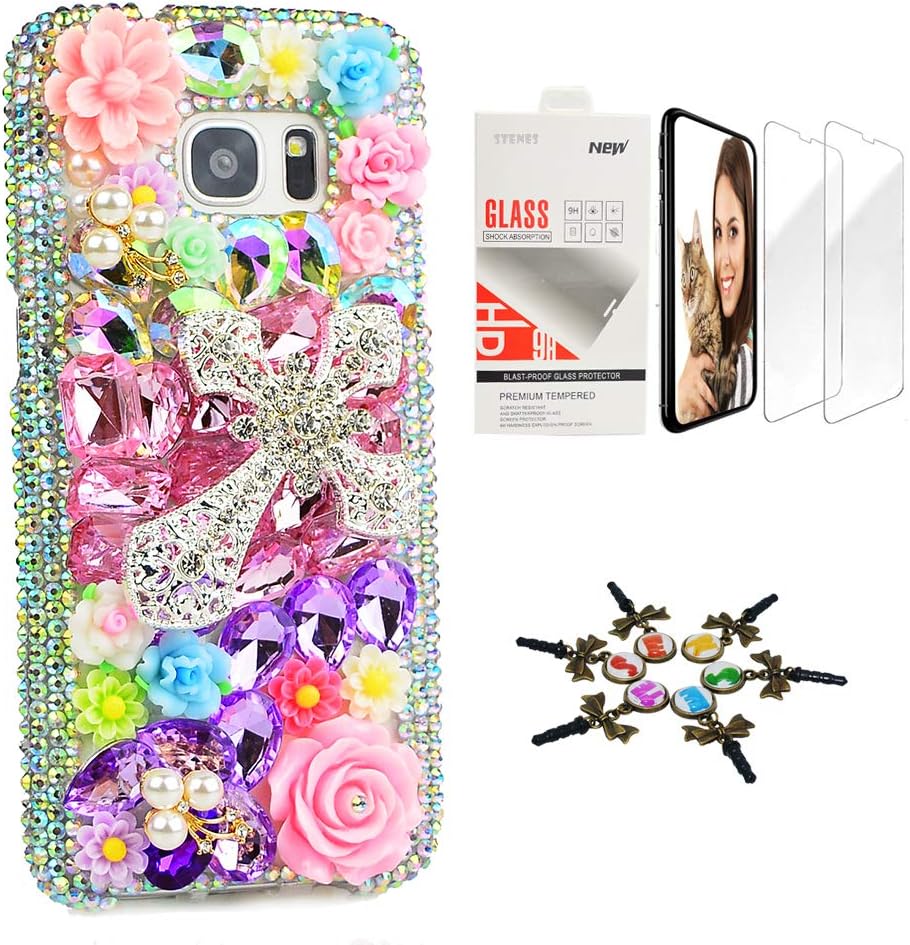 STENES Galaxy S10 Case - STYLISH - 3D Handmade [Sparkle Series] Bling Stars Rose Flowrs LOVE Design Cover Compatible with Samsung Galaxy S10 6.1 Inch with Screen Protector [2 Pack] - Colorful
