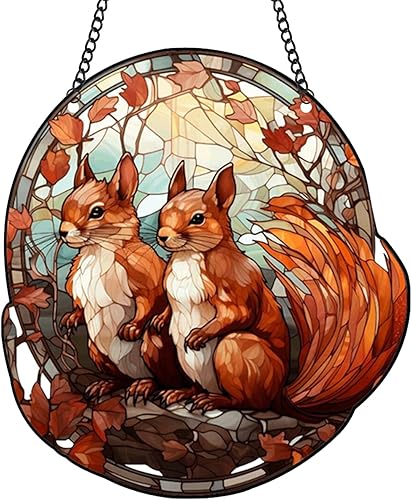 ZZHAOYI Adornos acrílicos manchados para colgar ventanas, decoración de ventana de acrílico de ardilla, atrapasoles de animales manchados para el