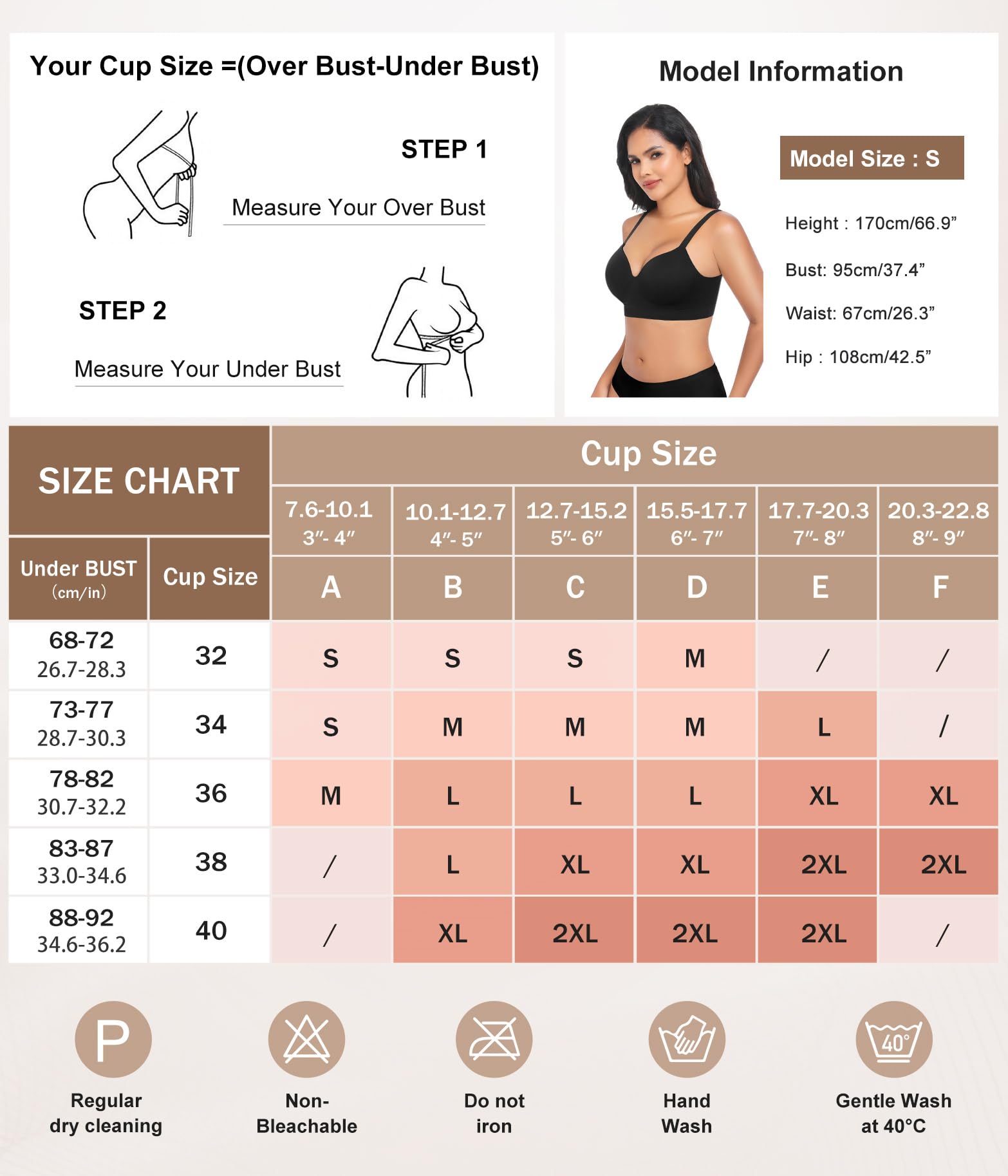 XJBTBA Biustonosze push-up dla kobiet Bez fiszbin Bez fiszbin Bez fiszbin Wsparcie Komfortowe biustonosze do spania dla pań Miękka koszulka Biustonosz bez fiszbin Regular i Plus Size