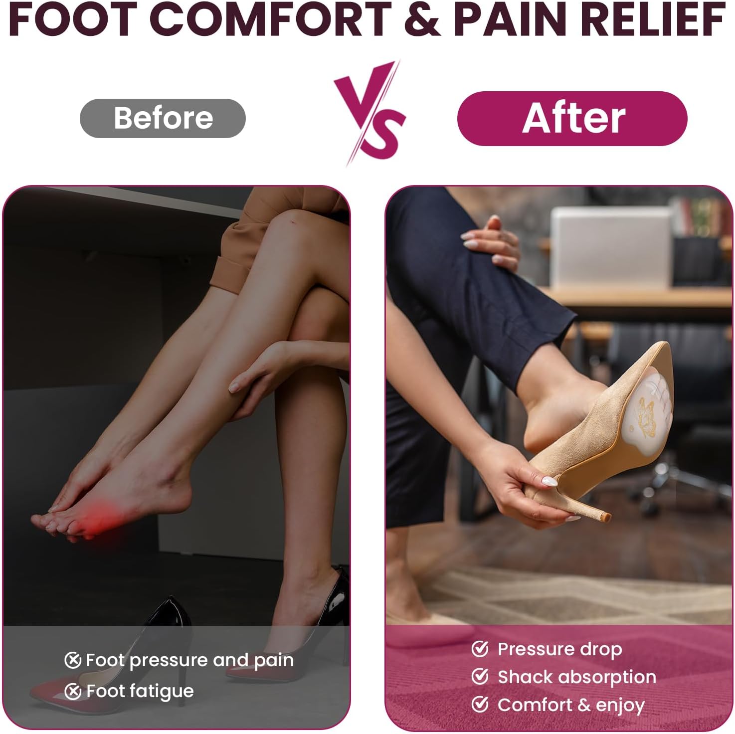 Ball of Foot Cushion Metatarsal Pads - Welnove Non Slip Gel Heel Pads - Heel Cushions to Prevent Toe Sliding, All Day Comfort Shoe Insert Pads for High Heels, Sandals, Wedding, Party (2 Pairs Clear)