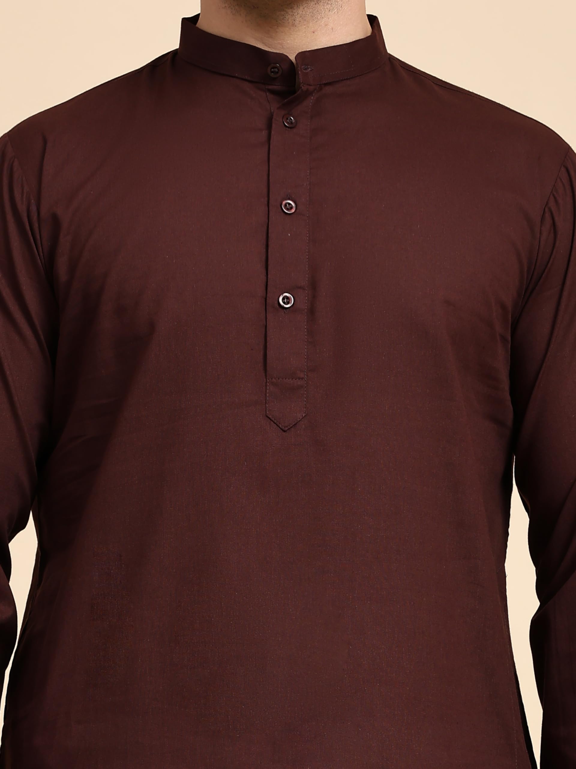 SKAVIJ Men's Casual Cotton Solid Kurta Pajama Set, Regular Fit Traditional Ethnic Wear for Comfort and Style Brown, S 3