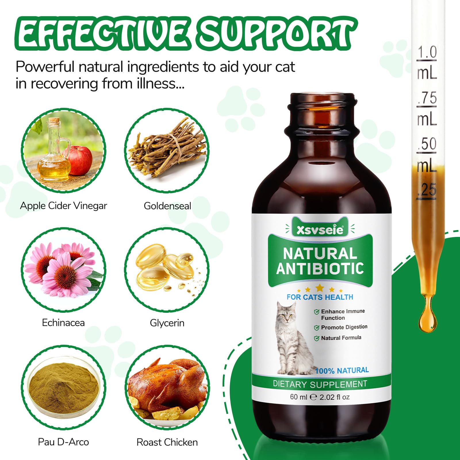 Antibiotiques naturels pour Chats, antibiotiques pour Chats, cystite, Soutien Immune & Cats Allergy Itch Relief, Health Supplies Cat UTI Antibiotiques, 60 ML (1PC)