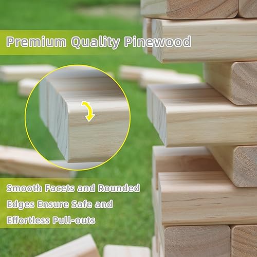 Miniatura 4 de GOROCK Juegos gigantes de torre de caída, 60 piezas de bloques de madera de hasta 5 pies, juego de apilamiento con marcador de dados y bolsa de