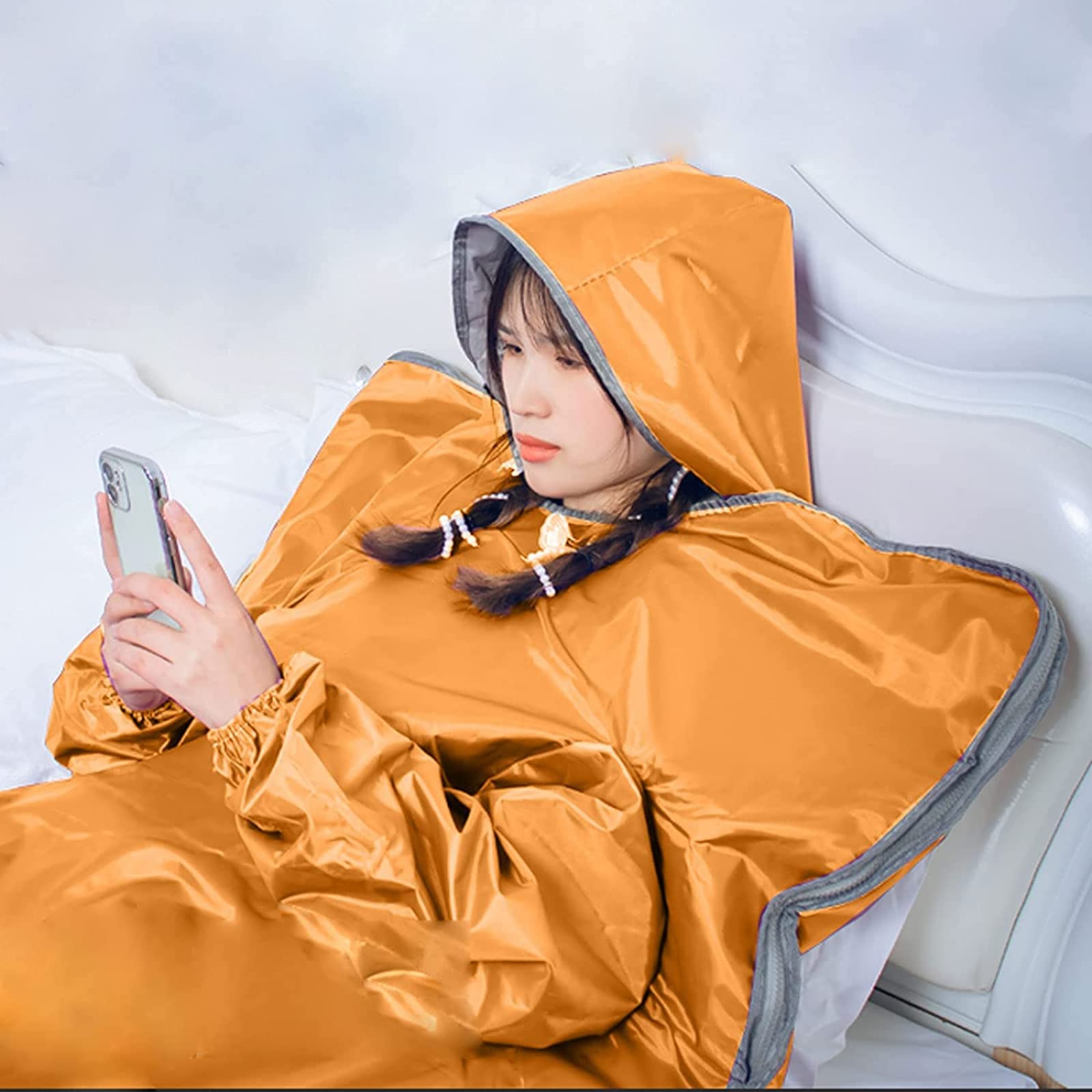 Coperta riscaldante per sauna a infrarossi, impermeabile, coperta a vapore per spa, disintossicante, con telecomando, per bruciare i grassi, colore arancione, 180 cm x 80 cm