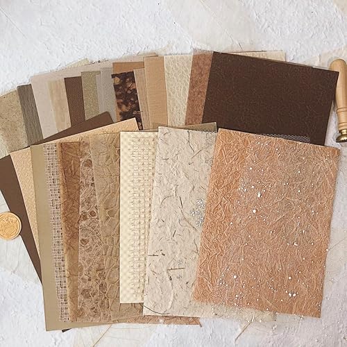 Miniatura 5 de Juego de 30 piezas de papel de recortes texturizado hecho a mano y tela de malla, hojas A5, mezcla de papel de arroz especial de morera para álbumes