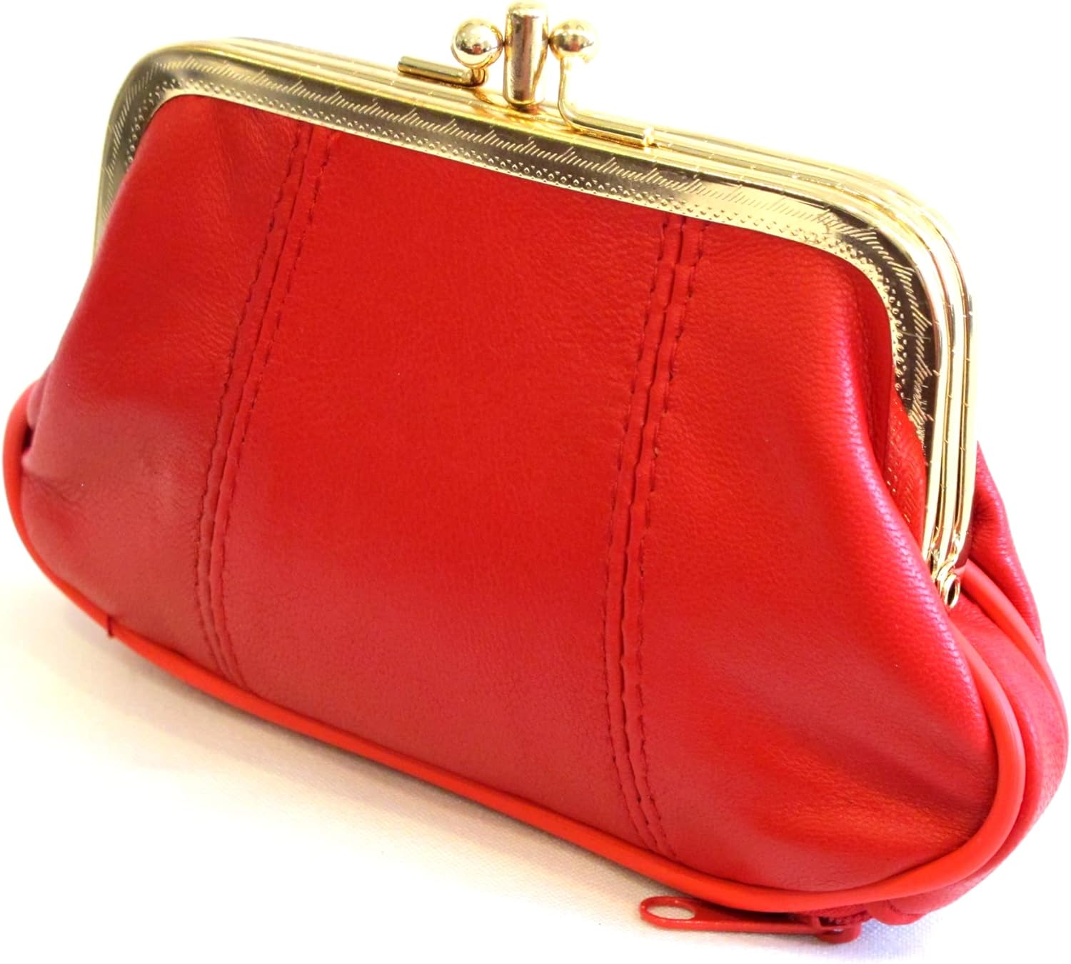 Womens Leather Mini Wallet ID Credit Cards Cash Coin Holder Case Organizer Purse with Framed & Zipper Closures - RED, (COIN03-RED) - Image 2