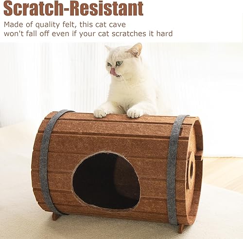 Miniatura 3 de VERABE Casa para gatos con forma de barril de cerveza, cueva de fieltro Peekaboo para gatos, camas plegables para gatos de interior, casa duradera