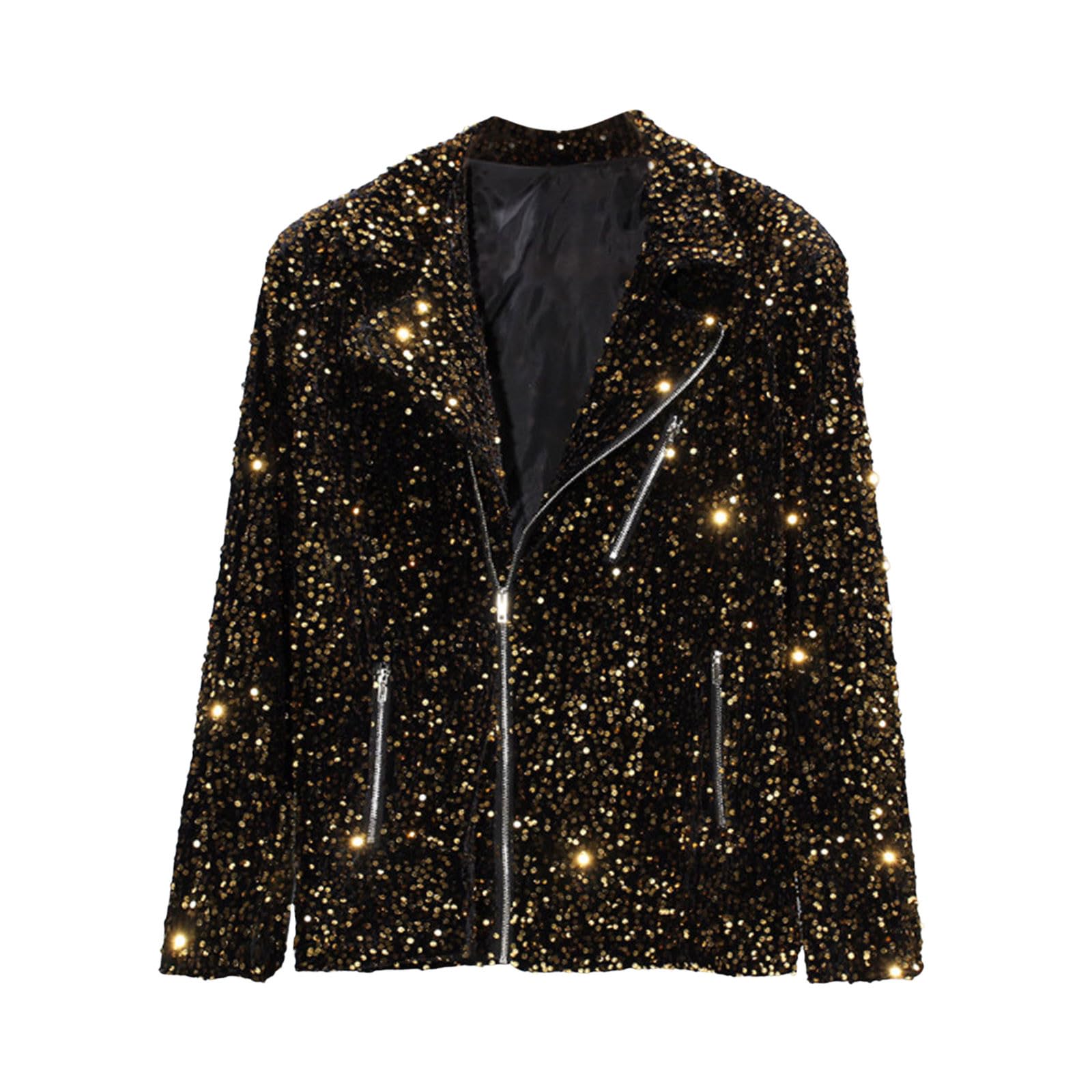 Générique Giacca da uomo Mi Staison – Giacca da uomo Primavera Estate Stile elegante con paillette, scollo a petto, tessuto velluto glitterato lucido, per la sera, spettacoli ed eventi festivi