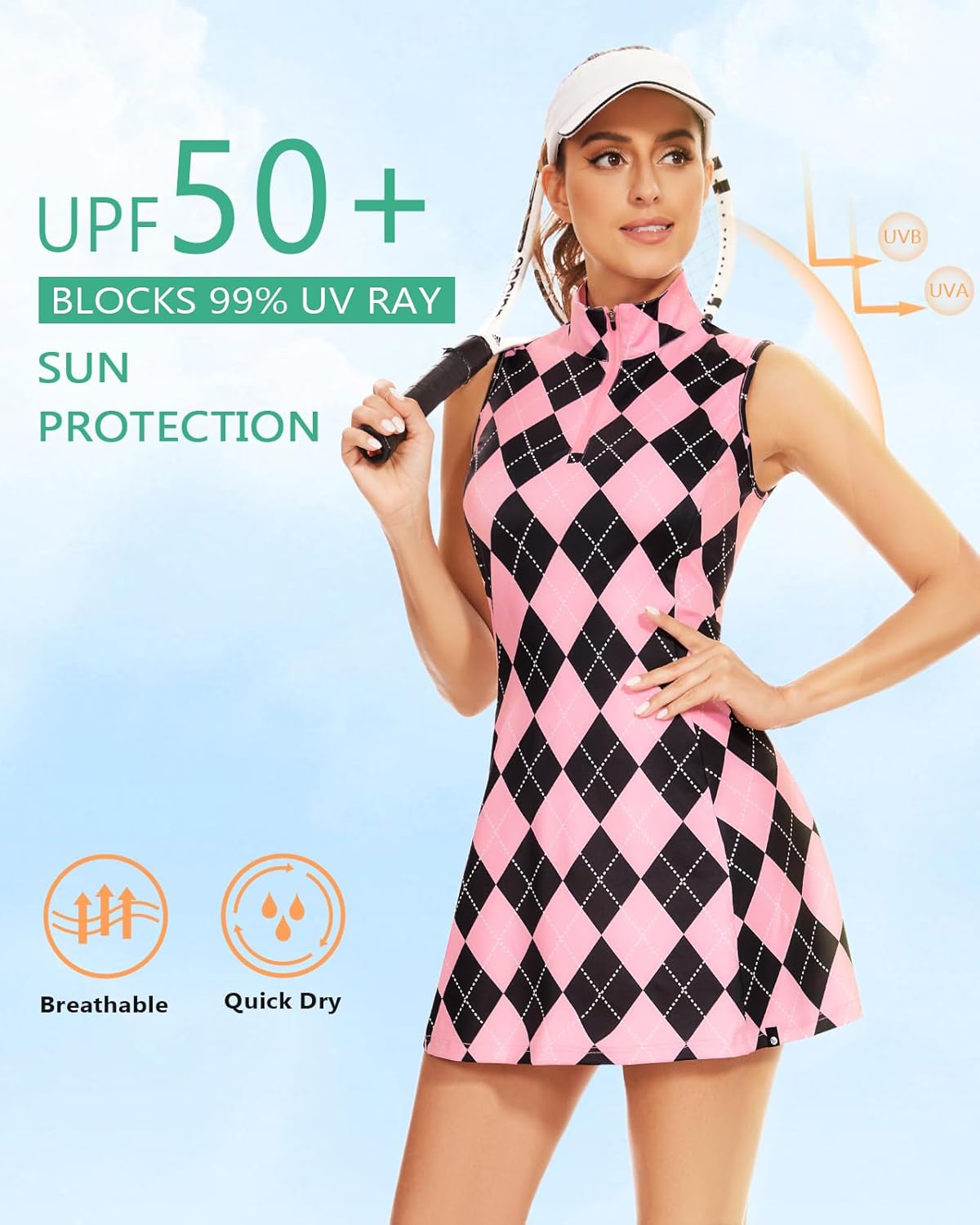 Soneven Women’s Tennis Dress Racerback Sleeveless Golf Dresses with Shorts and Pockets V Neck Workout Athletic Dresses - Image 5