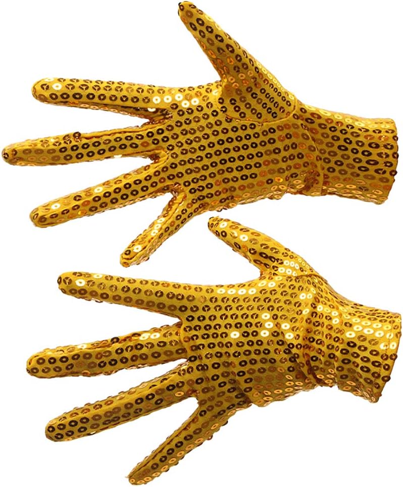 Sequin Cosplay Gloves - Golden Dress Up Costume Gloves for Adults