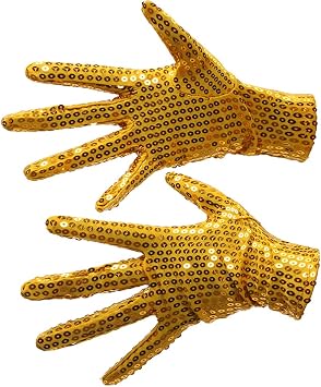 Sequin Cosplay Gloves - Golden Dress Up Costume Gloves for Adults