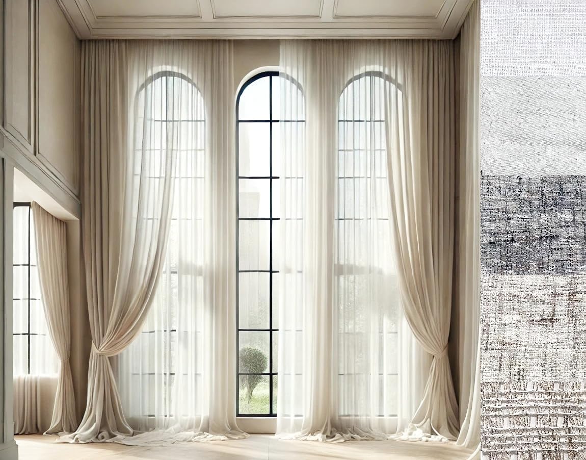 Ikiriska Extra Long Sheer Linen Curtain (1 Panel) Custom Made Drapes (Cream, Custom)