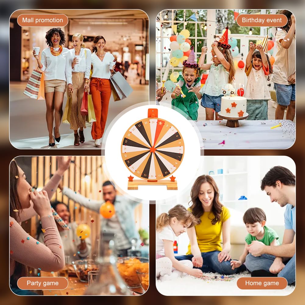 Glücksrad Holz, 37 cm Glücksrad zum Drehen, mit Markierungsstift und Radiergummi, 24 Slots Glücksrad Zum Selbstgestalten, Preisrad-Spinner mit Ständer, für Karneval, Messen, Hochzeit, Party
