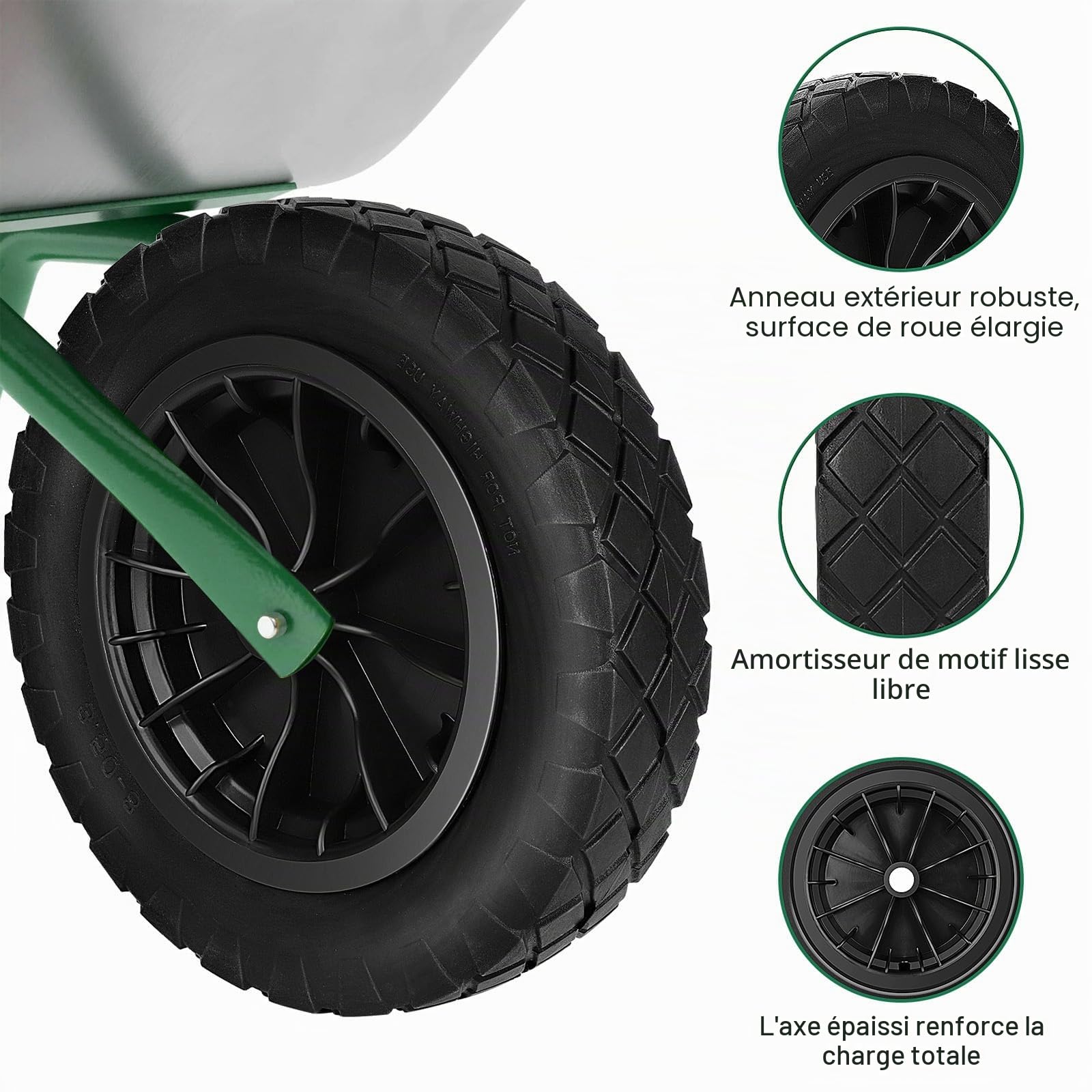Trintion Roue de brouette de 14 pouces 3,50-8 en polyuréthane anti-crevaison - Pneu de rechange robuste en caoutchouc pour chariot de jardin, brouette, kart, remorque, camion, roulement à billes non