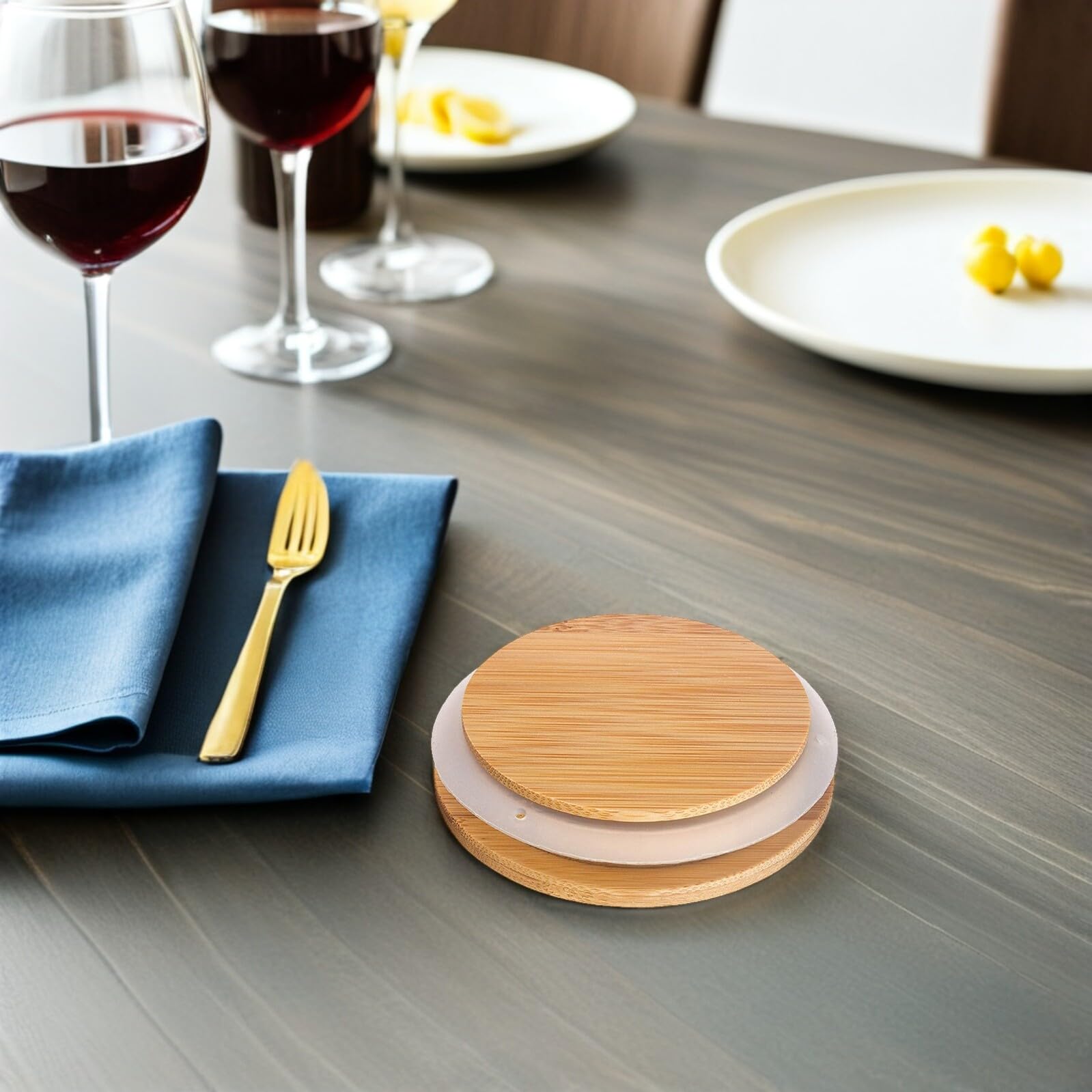 Coperchio per Barattoli in Vetro di Bambù e Silicone, 2 Pezzi, Pratico e Riutilizzabile per Cucina e Conservazione