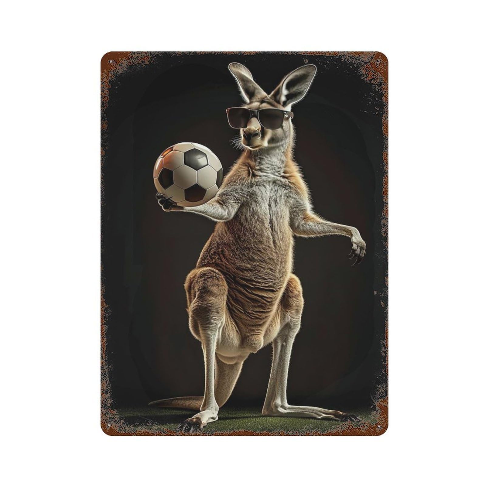 Kangaroo Soccer Ball Weathered Tin Sign 15.7"x11.8", Shabby Chic Decor for Garage, Pub Or Kitchen