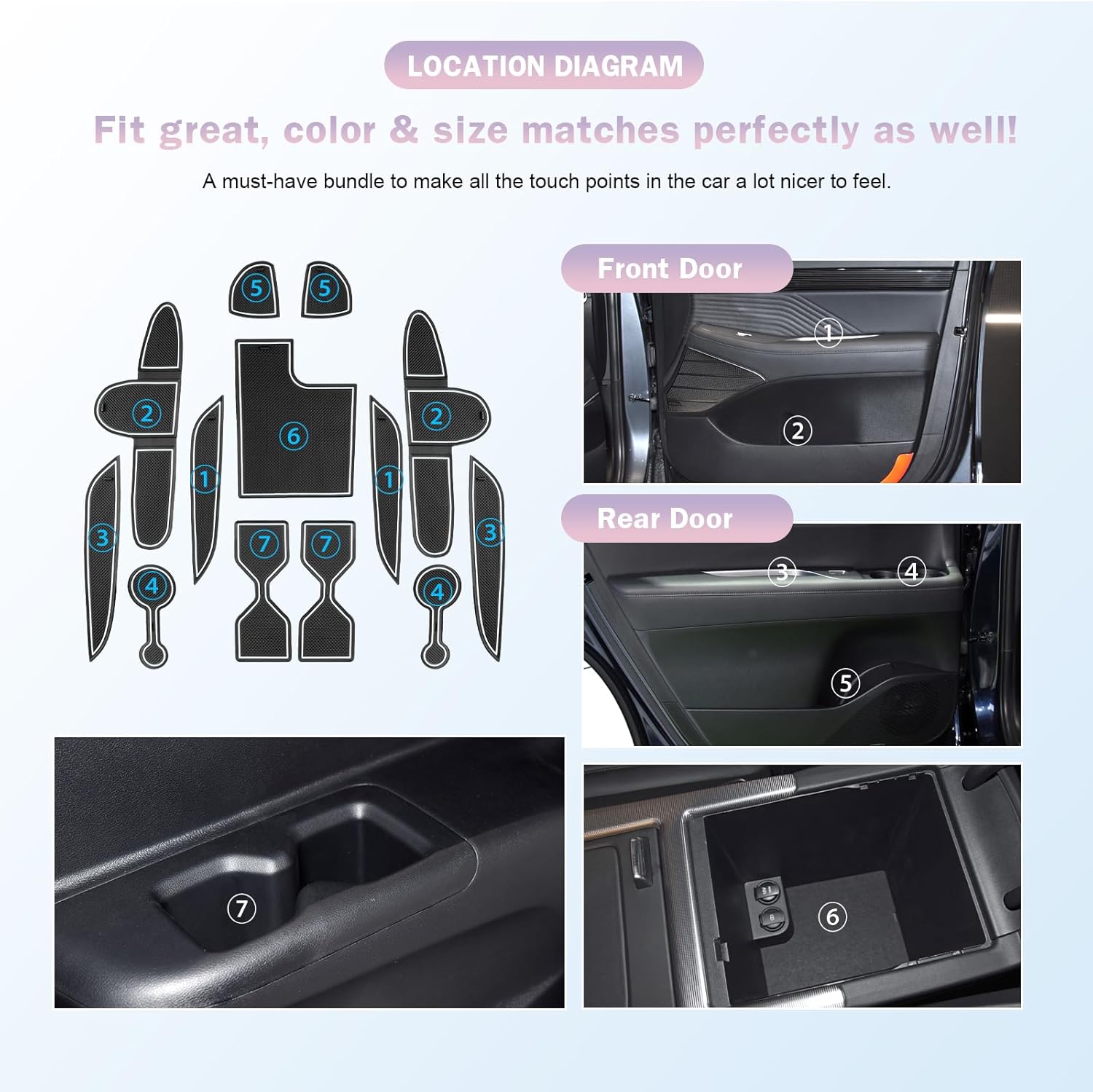 LUWU for 2025 Palisade Accessories - for 2023 2024 2025 Hyundai Palisade SE/SEL/XRT/Limited/Calligraphy Door Slot Mats Cup Holder Insert Coaster Center Console Liners Mats White Trim - 13 PCS/Sets