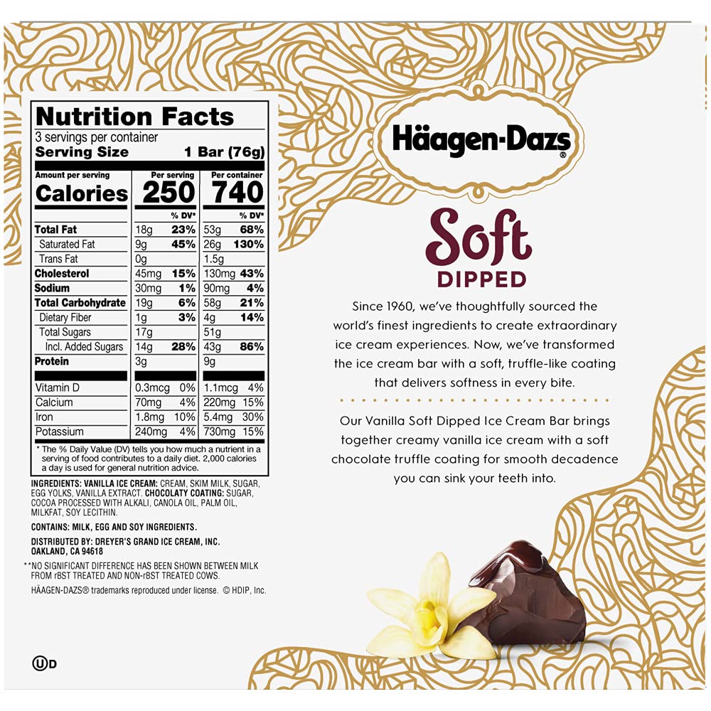 Haagen-Dazs Soft Dipped Vanilla Ice Cream Bars, 9 Fl Oz, 3 Count