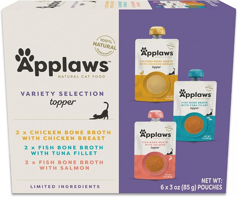 Applaws Sachês de Caldo de Ossos para Gatos com Frango e Peixes – Variedades, 6 unidades de 85 g