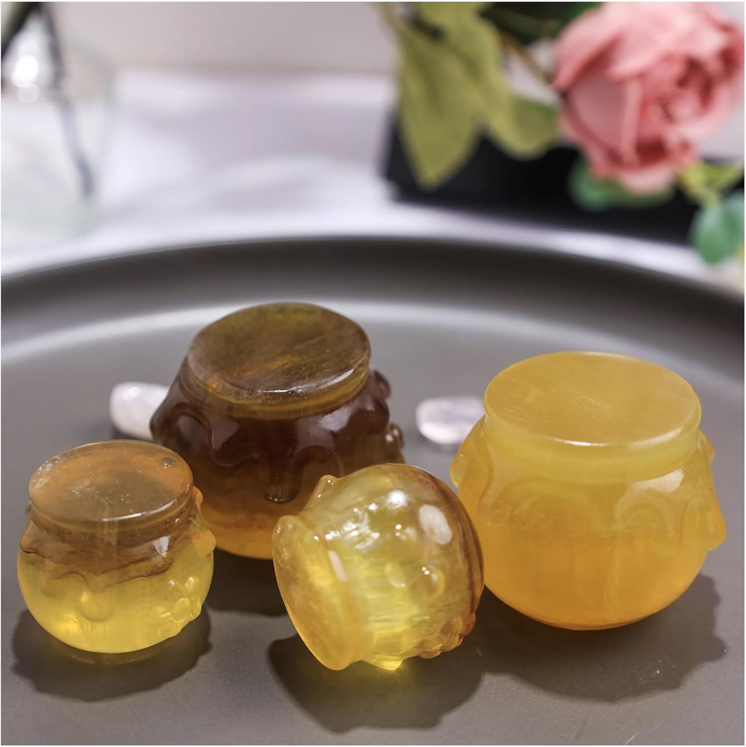Nature Honey jar,Yellow Fluorite Material,as a Gift or Decoration for Home Kitchen for Restaurant/Cafe(Honey jar 2.7cm)