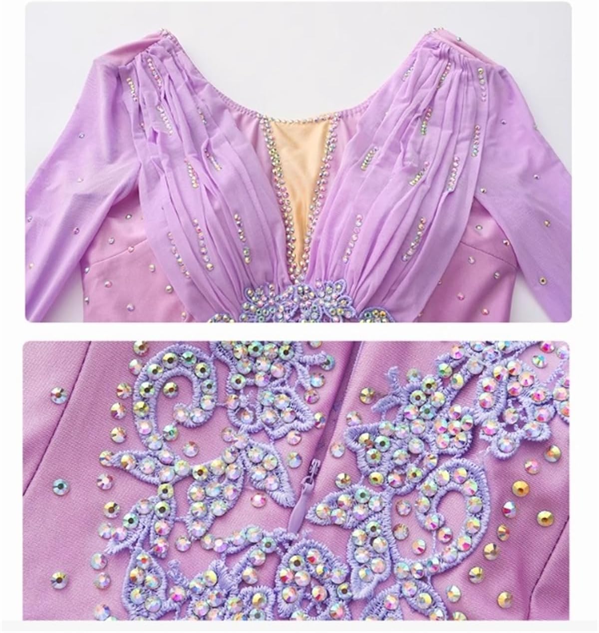 社交ダンス衣装】パープル ワンピース ドレス フロート レース ライン