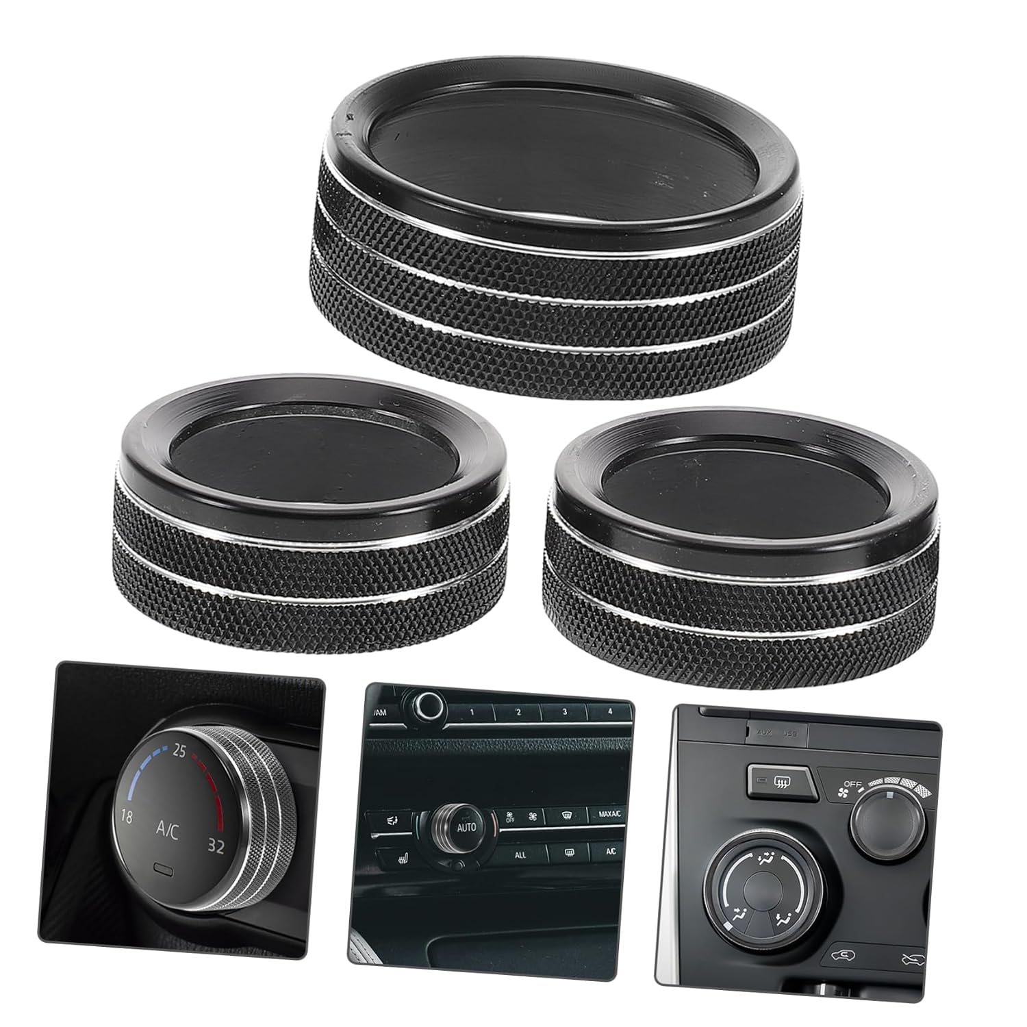 Ciieeo 3pcs Car Air Conditioner Knob Ring Trim for 15-20 Chrome Knob Covers Easy Install Heater Switch Control
