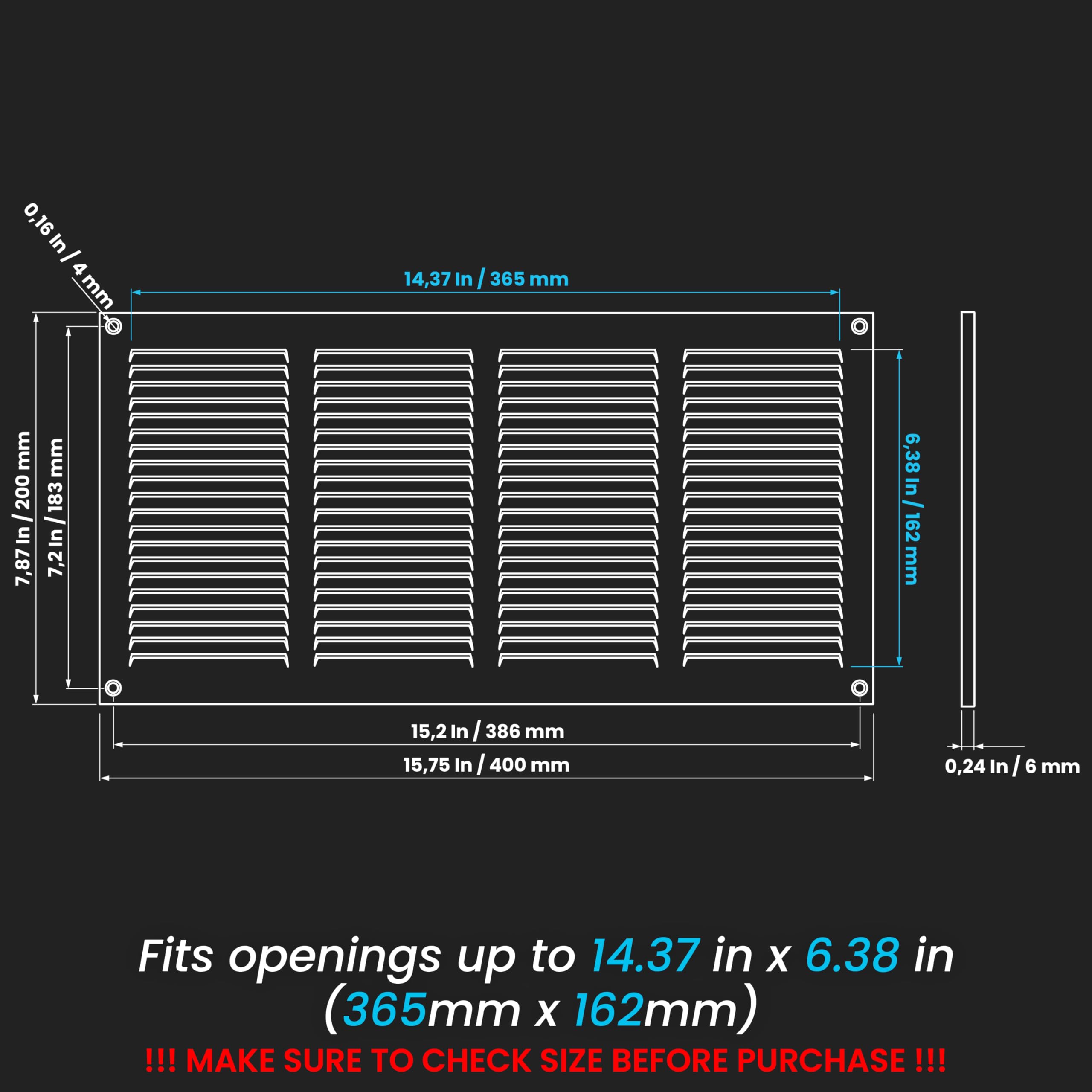 Repa Market 400 x 200 mm Stalowa kratka powietrzna do powrotu powietrza, do ściany bocznej i sufitowej, HVAC, ochrona przed owadami (40 x 20 cm, biała)