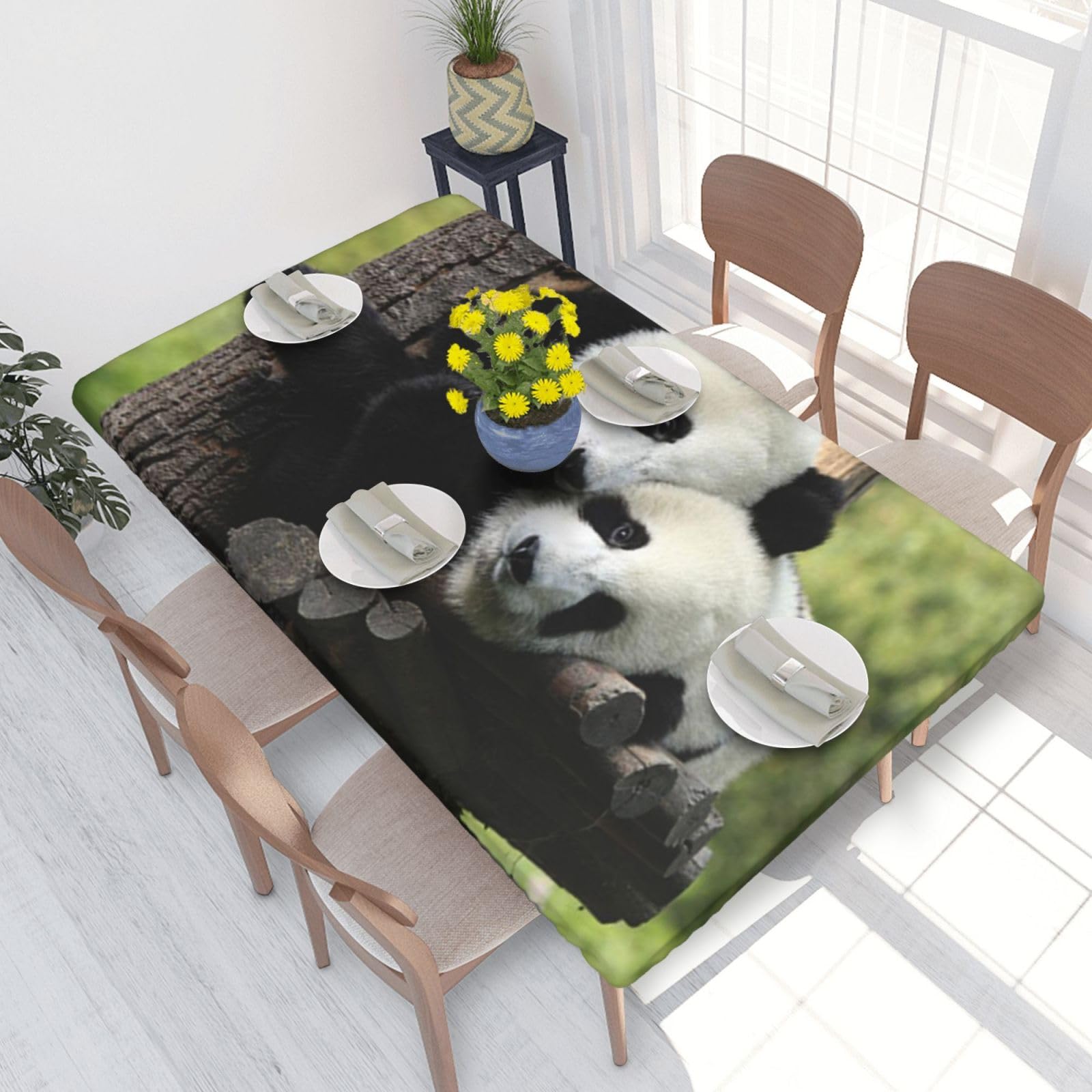 BNVSADC Two Big Pandas Printed 4FT Tablecloth 122x76 CM Polyester Kitchen Water Resistant Table Cloth Dining Table Decoration Table Covers