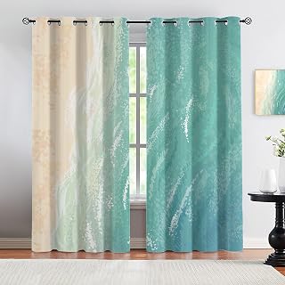 Beach Curtains,Blue Seawater Kids Curtains,Ocean Beach Curtain Sound Insulation Apply to Living Room Bedroom Boys Room Girls Room Kitchen Bathroom W31.5xL63in X2 Panels