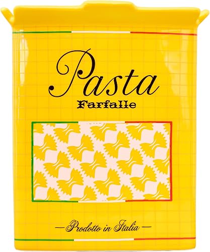 ban.do Ceramic Food Box Vase, Pasta Box | 5" x 6.5" x 2" Novelty Yellow Kitchen Decor Flower Vase for Fresh or Dried Flowers, Italian Food Theme Inspired Home Accent