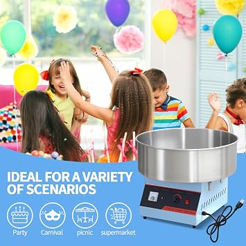 Commercial Quality Cotton Candy Machine, Electric Floss Maker for Kids, with Stainless Steel Bowl, Home Party Carnival, Blue