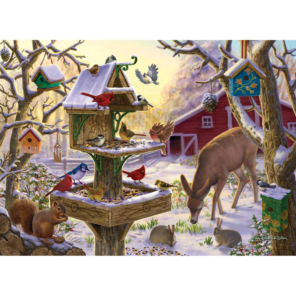 Bits and Pieces - 200 Piece Jigsaw Puzzle for Adults - Sunrise Feasting - Winter Barn Deer Jigsaw Puzzle by Liz Goodrick - Dillon, Completed Puzzle Size: 15 x 19