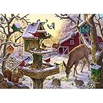 Bits and Pieces - 200 Piece Jigsaw Puzzle for Adults - Sunrise Feasting - Winter Barn Deer Jigsaw Puzzle by Liz Goodrick - Dillon, Completed Puzzle Size: 15 x 19
