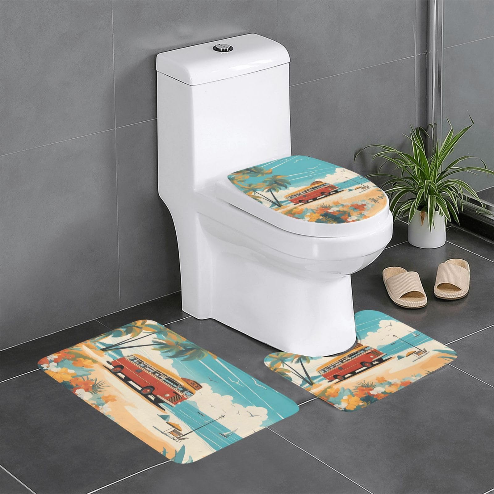 Tapis de bain à séchage rapide lot de 3 déco bord de mer pour salle de bain